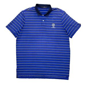 RLX Ralph Lauren Polo Shirt Mens XL Blue White Stripe‎ St Andrews Logo